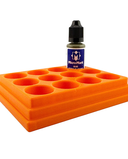 Jeff Did It! - Micro-Mark 20ml Bottle Holder Long Style - Holds 12 Micro-Mark 20ml Paint Bottles - With Anti-Slip Rubber Feet - 3D Printed