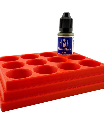 Jeff Did It! - Micro-Mark 20ml Bottle Holder Long Style - Holds 12 Micro-Mark 20ml Paint Bottles - With Anti-Slip Rubber Feet - 3D Printed