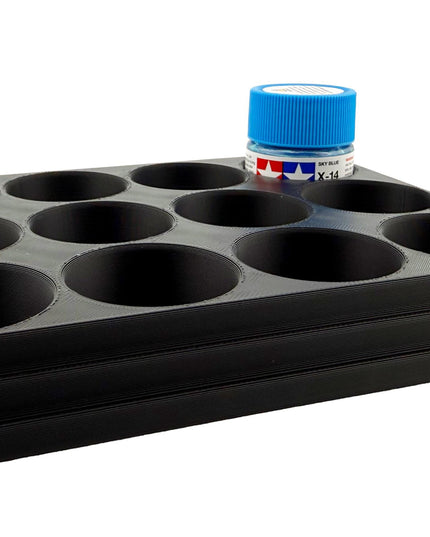 Jeff Did It 10ml Paint Bottle Holder - Holds 12 Bottles Compatible with Tamiya 10ml w Anti-Slip Rubber Feet - 3D Printed - Made in the USA