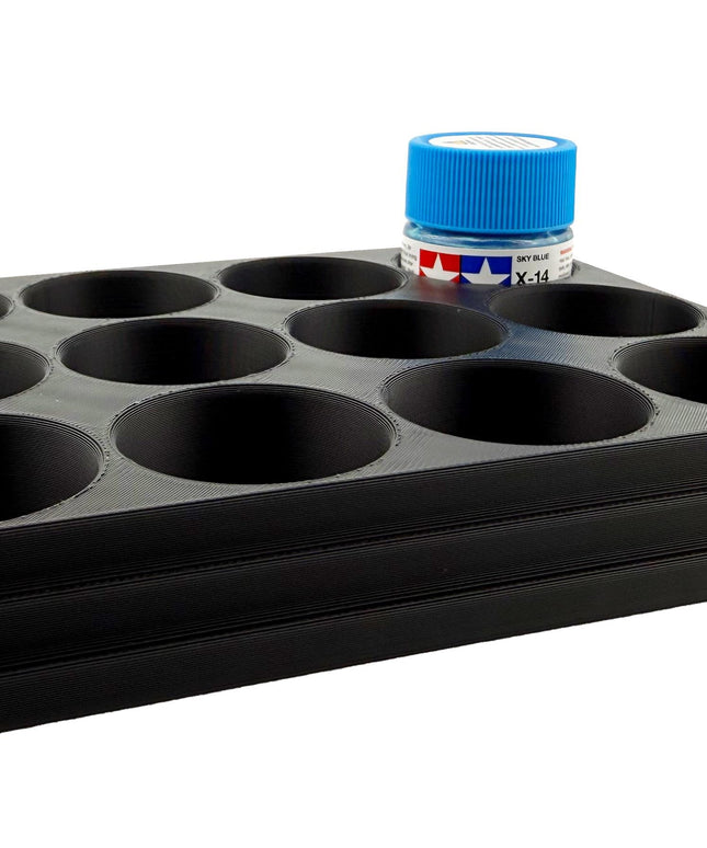 Jeff Did It 10ml Paint Bottle Holder - Holds 12 Bottles Compatible with Tamiya 10ml w Anti-Slip Rubber Feet - 3D Printed - Made in the USA
