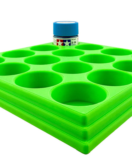 Jeff Did It 10ml Paint Bottle Holder - Holds 16 Bottles Compatible with Tamiya 10ml w Anti-Slip Rubber Feet - 3D Printed - Made in the USA