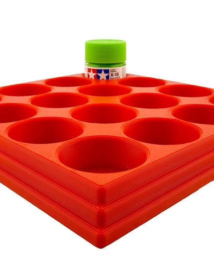 Jeff Did It 10ml Paint Bottle Holder - Holds 16 Bottles Compatible with Tamiya 10ml w Anti-Slip Rubber Feet - 3D Printed - Made in the USA
