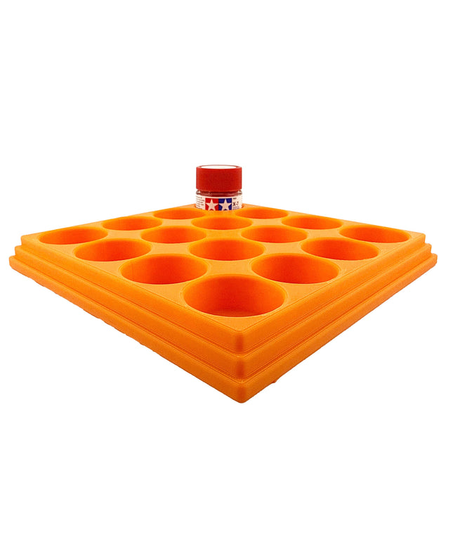 Jeff Did It 10ml Paint Bottle Holder - Holds 16 Bottles Compatible with Tamiya 10ml w Anti-Slip Rubber Feet - 3D Printed - Made in the USA