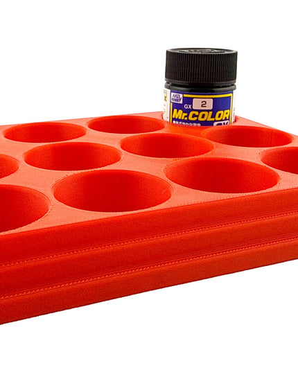 Jeff Did It Mr Hobby Mr Color 10ml & 18ml Paint Bottle Holder - Holds 12 Mr Color 10ml/ 18ml Bottles w/Anti-Slip Rubber Feet - 3D Printed