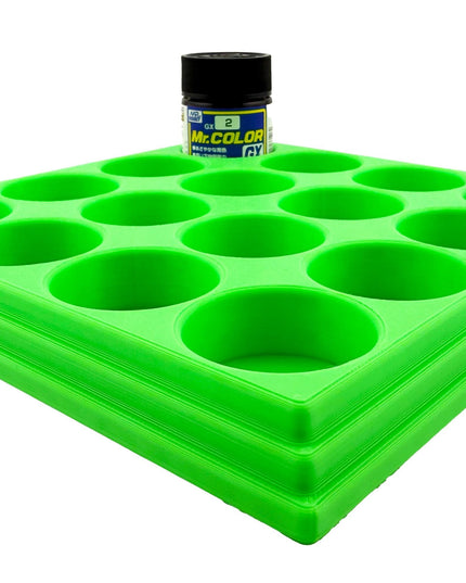 Jeff Did It Mr Hobby Mr Color 10ml & 18ml Paint Bottle Holder - Holds 16 Mr Color 10ml/ 18ml Bottles w/Anti-Slip Rubber Feet - 3D Printed