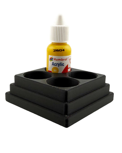 Jeff Did It! 14ml Bottle Holder Square - Holds 4 Bottles Compatible with Humbrol 14ml Paint Bottles w Anti-Slip Rubber Feet - 3D Printed