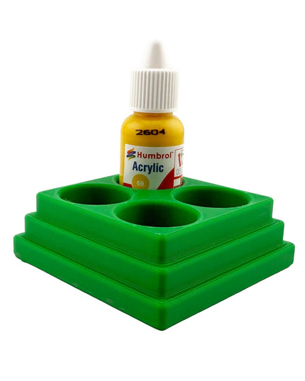 Jeff Did It! 14ml Bottle Holder Square - Holds 4 Bottles Compatible with Humbrol 14ml Paint Bottles w Anti-Slip Rubber Feet - 3D Printed