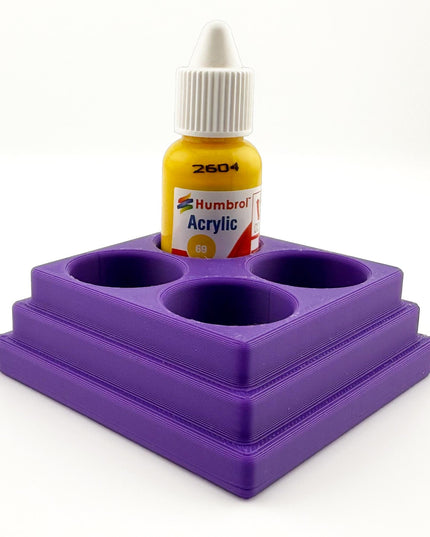 Jeff Did It! 14ml Bottle Holder Square - Holds 4 Bottles Compatible with Humbrol 14ml Paint Bottles w Anti-Slip Rubber Feet - 3D Printed