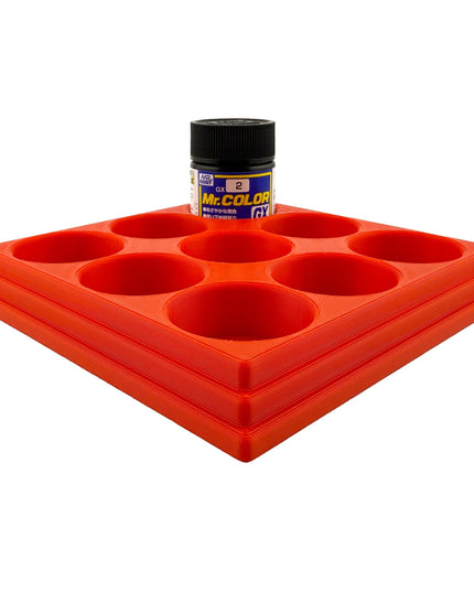 Jeff Did It Mr Hobby Mr Color 10ml & 18ml Paint Bottle Holder - Holds 9 Mr Color 10ml/ 18ml Bottles w/Anti-Slip Rubber Feet - 3D Printed