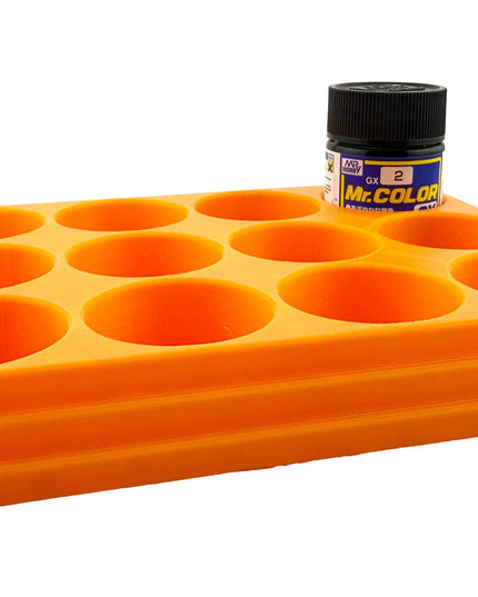 Jeff Did It Mr Hobby Mr Color 10ml & 18ml Paint Bottle Holder - Holds 12 Mr Color 10ml/ 18ml Bottles w/Anti-Slip Rubber Feet - 3D Printed