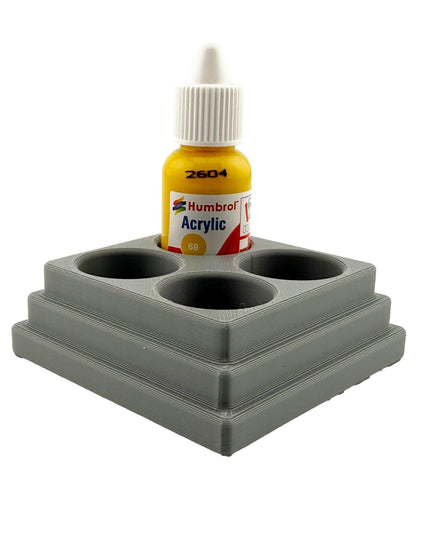 Jeff Did It! 14ml Bottle Holder Square - Holds 4 Bottles Compatible with Humbrol 14ml Paint Bottles w Anti-Slip Rubber Feet - 3D Printed