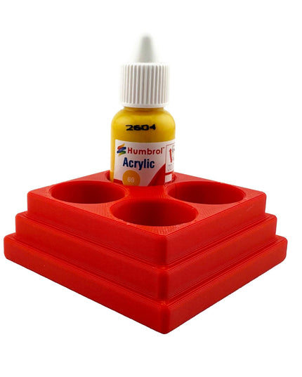 Jeff Did It! 14ml Bottle Holder Square - Holds 4 Bottles Compatible with Humbrol 14ml Paint Bottles w Anti-Slip Rubber Feet - 3D Printed
