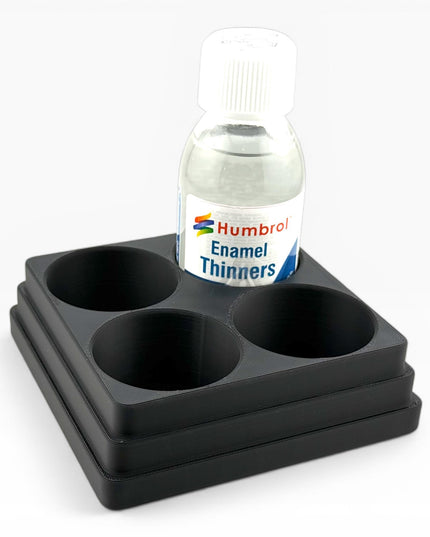 Jeff Did It! 125ml Bottle Holder Square - Holds 4 Bottles Compatible with Humbrol 125ml Bottles w Anti-Slip Rubber Feet - 3D Printed