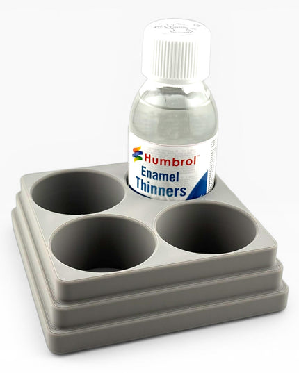 Jeff Did It! 125ml Bottle Holder Square - Holds 4 Bottles Compatible with Humbrol 125ml Bottles w Anti-Slip Rubber Feet - 3D Printed