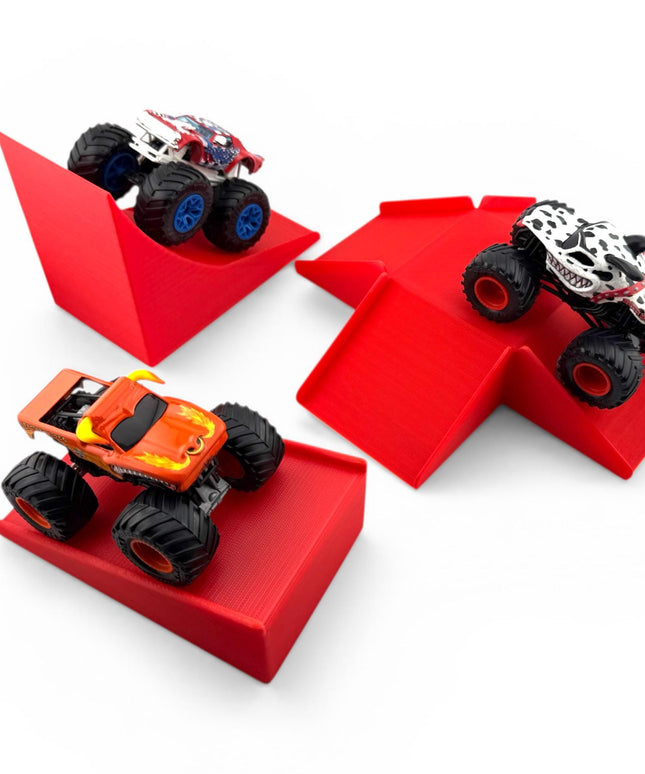 Jeff Did It! - Hot Wheels Monster Truck - 2 Lane Monster Truck 3 Ramp Set #3 Free Style - 3D Printed - Designed and Made in the USA