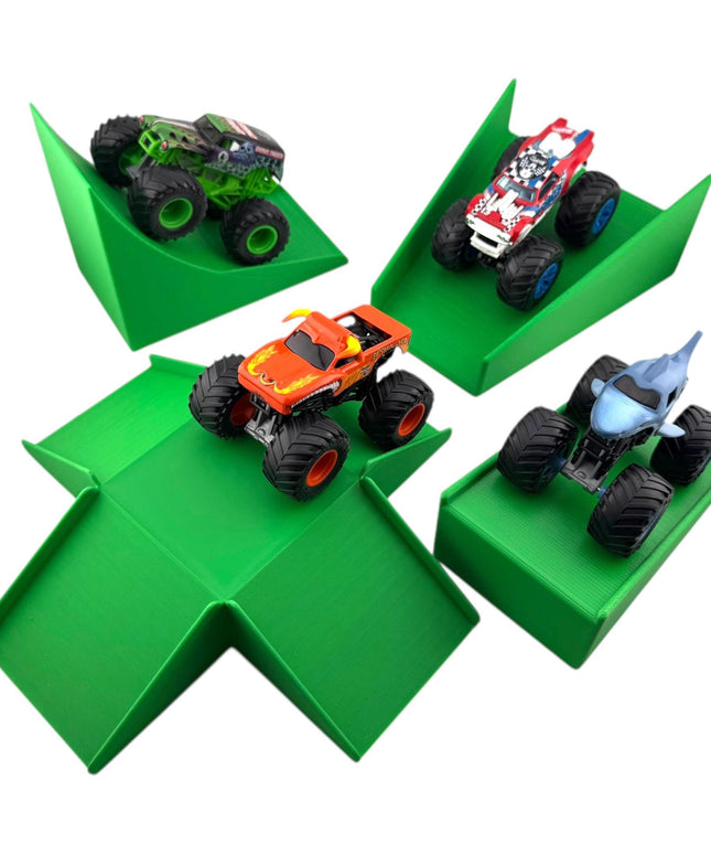 Jeff Did It! - 1/64 Scale 2 Lane Small Monster Truck / Car Free Style 4 Ramp Set - 3D Printed - Designed and Manufactured in America