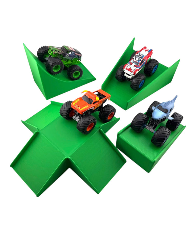 Jeff Did It! - 1/64 Scale 2 Lane Small Monster Truck / Car Free Style 4 Ramp Set - 3D Printed - Designed and Manufactured in America