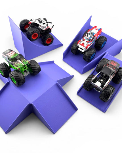 Jeff Did It! - 1/64 Scale 2 Lane Small Monster Truck / Car Free Style 4 Ramp Set - 3D Printed - Designed and Manufactured in America
