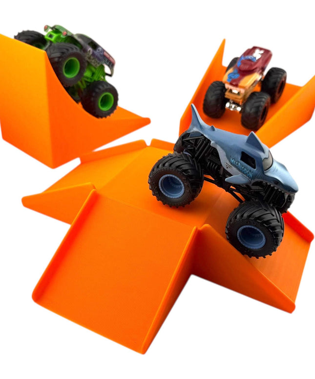 Jeff Did It! - Hot Wheels Monster Truck - 2 Lane Monster Truck 3 Ramp Set #1 Free Style - 3D Printed - Designed and Made in the USA