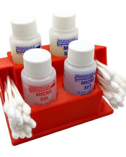 Jeff Did It! 4 Bottle Holder Micro Sol/Set Microscale Anti-Tip/Anti-Slip Bottle Set Holder 1 oz Bottle Micro Series , Cotton Swab Holder