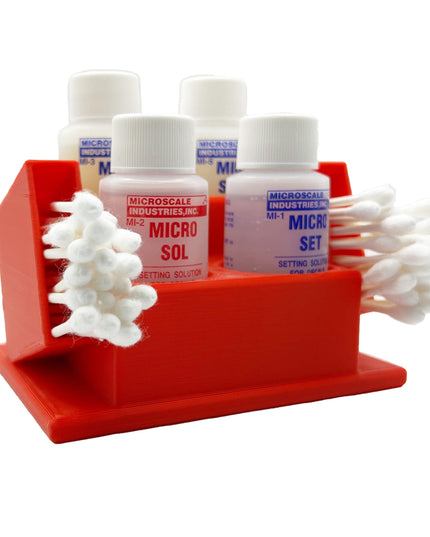 Jeff Did It! 4 Bottle Holder Micro Sol/Set Microscale Anti-Tip/Anti-Slip Bottle Set Holder 1 oz Bottle Micro Series , Cotton Swab Holder