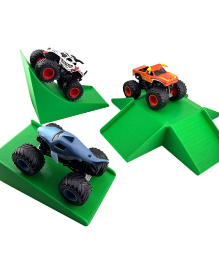 Jeff Did It! - 1/64 Scale 2 Lane Small Monster Truck / Car Ramp 3 Ramp Set #3 Free Style - 3D Printed - Designed and Manufactured in America