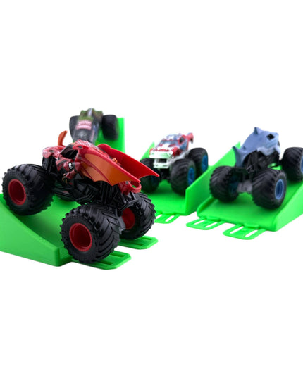 Jeff Did It! - 1/64 Scale  2 Lane Monster Truck / Car - 4 Jump/Ramp Set - Works on Hot Track Brand - 3D Printed - Made in the USA