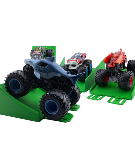 Jeff Did It! - 1/64 Scale  2 Lane Monster Truck / Car - 4 Jump/Ramp Set - Works on Hot Track Brand - 3D Printed - Made in the USA