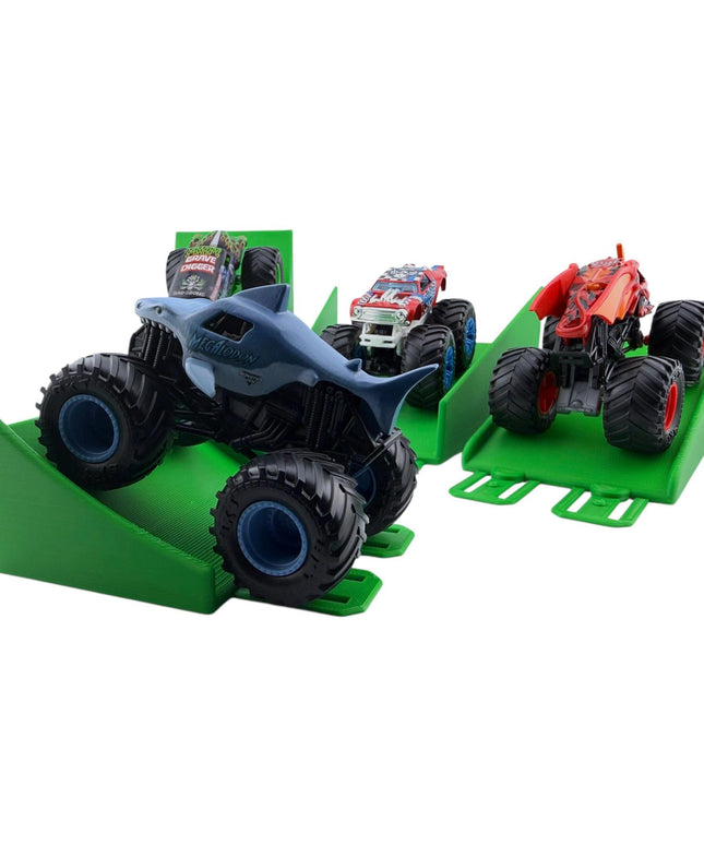 Jeff Did It! - 1/64 Scale  2 Lane Monster Truck / Car - 4 Jump/Ramp Set - Works on Hot Track Brand - 3D Printed - Made in the USA