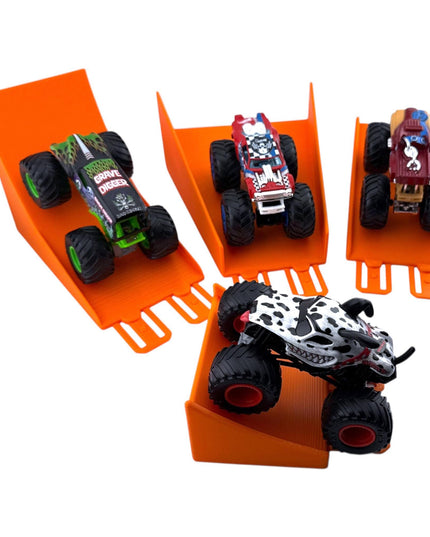 Jeff Did It! - 1/64 Scale  2 Lane Monster Truck / Car - 4 Jump/Ramp Set - Works on Hot Track Brand - 3D Printed - Made in the USA