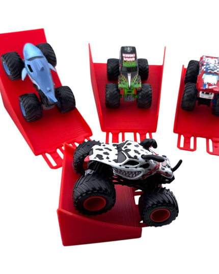 Jeff Did It! - 1/64 Scale  2 Lane Monster Truck / Car - 4 Jump/Ramp Set - Works on Hot Track Brand - 3D Printed - Made in the USA