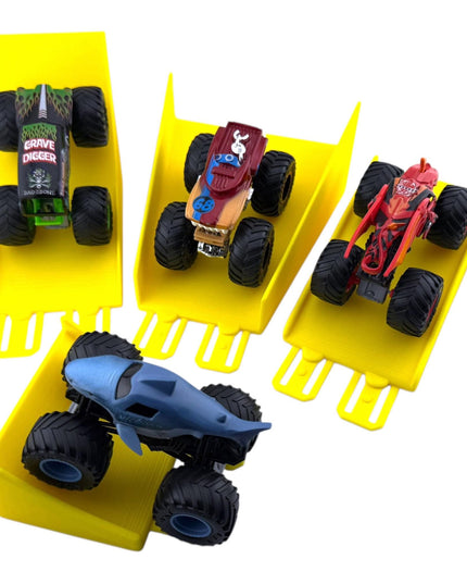 Jeff Did It! - 1/64 Scale  2 Lane Monster Truck / Car - 4 Jump/Ramp Set - Works on Hot Track Brand - 3D Printed - Made in the USA