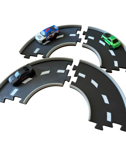 Jeff Did It - nano RC Curved 90 Deg Turn 2 Lane Track Section 4 Pack - 3 Color - Compatible with HPI nano, other nano RC's and 1/64 Scale