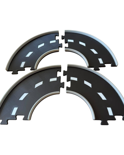 Jeff Did It - nano RC Curved 90 Deg Turn 2 Lane Track Section 4 Pack - 3 Color - Compatible with HPI nano, other nano RC's and 1/64 Scale