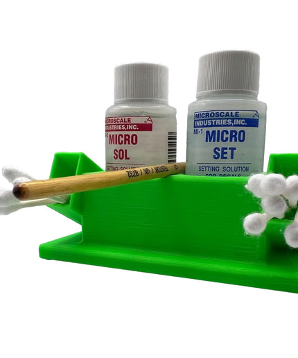 Micro Sol/Set Microscale Anti-Tip / Anti-Slip Bottle Set Holder 1 oz Bottle Micro Series with Rubber Feet, Cotton Swab Holder & Brush Rest