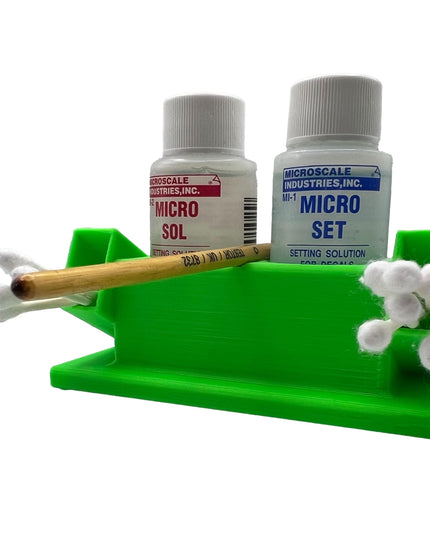 Micro Sol/Set Microscale Anti-Tip / Anti-Slip Bottle Set Holder 1 oz Bottle Micro Series with Rubber Feet, Cotton Swab Holder & Brush Rest